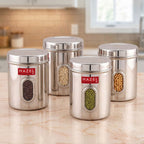Airtight Transparent Steel Container Set of 4, 2400 ml Each