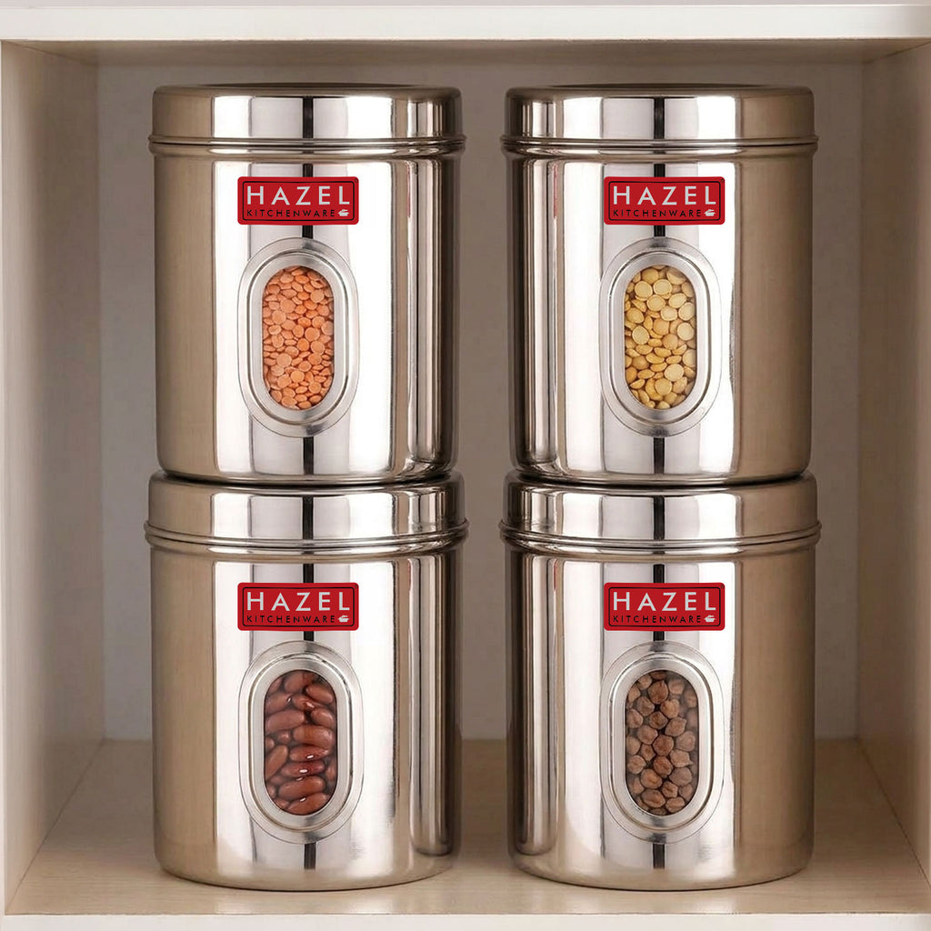 Airtight Transparent Steel Container Set of 4, 2400 ml Each