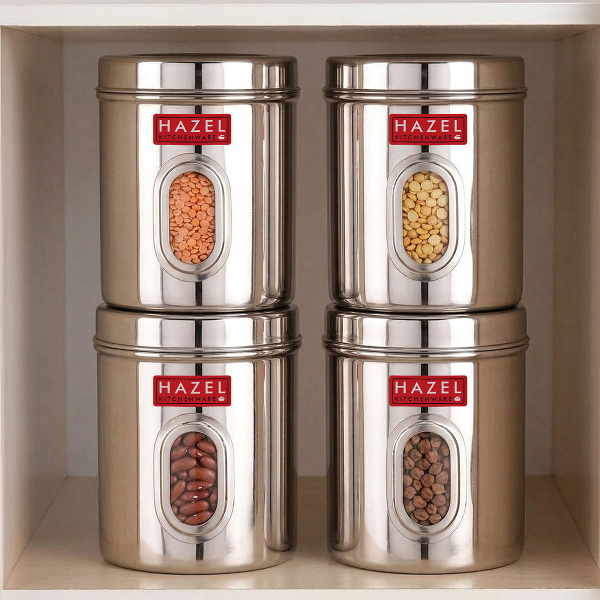 Airtight Transparent Steel Container Set of 4, 2400 ml Each