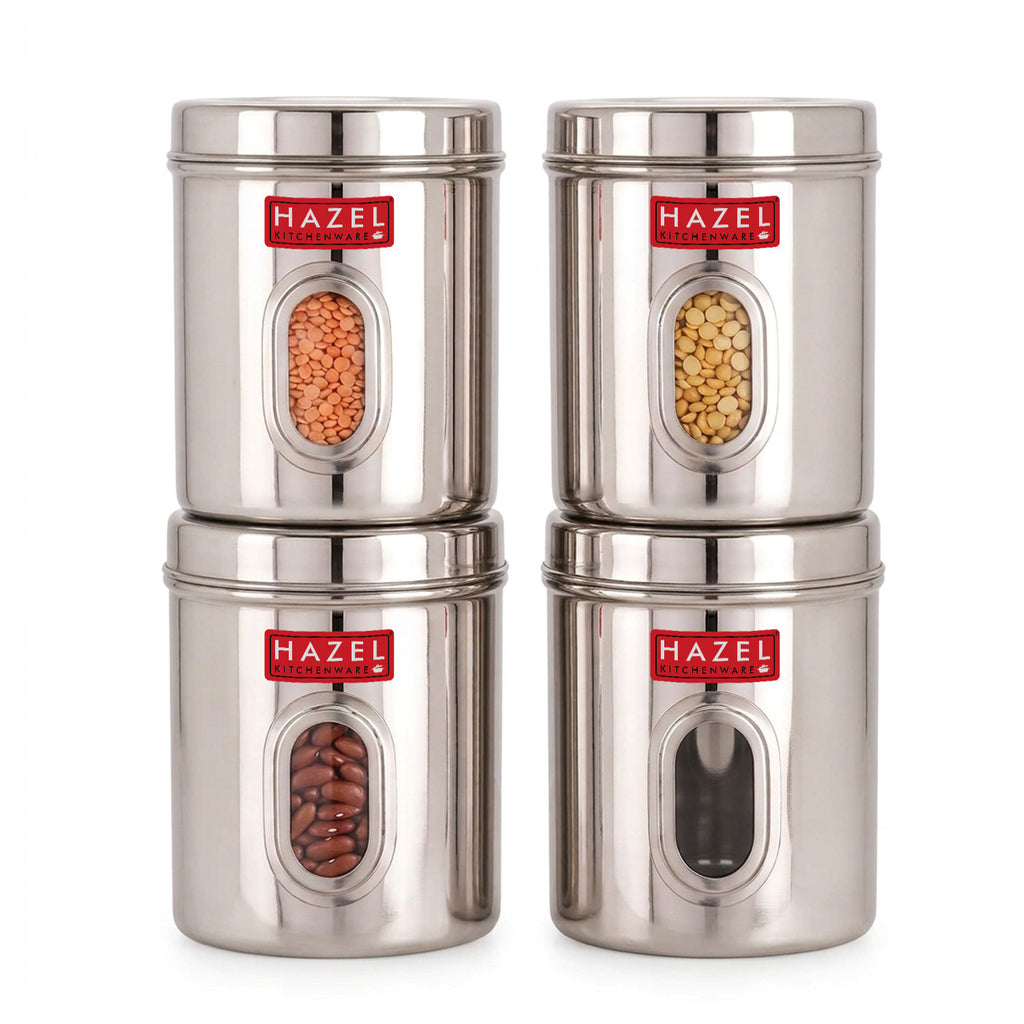 Airtight Transparent Steel Container Set of 4, 2400 ml Each