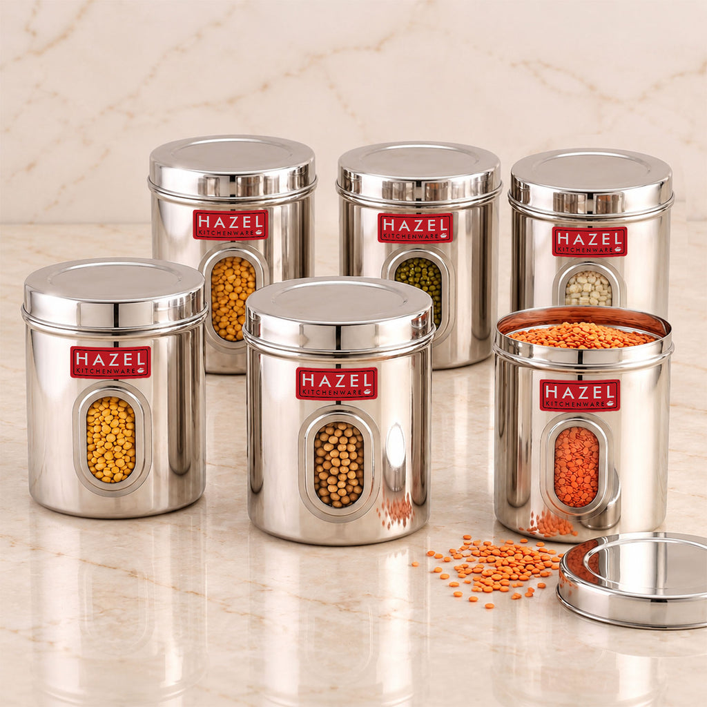 Airtight Transparent Steel Container Set of 6, 2400 ml Each