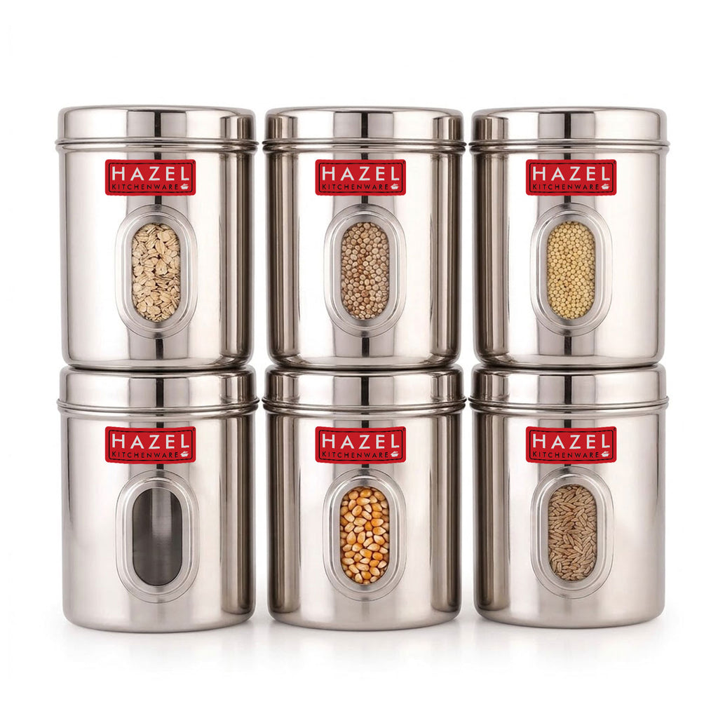 Airtight Transparent Steel Container Set of 6, 2400 ml Each