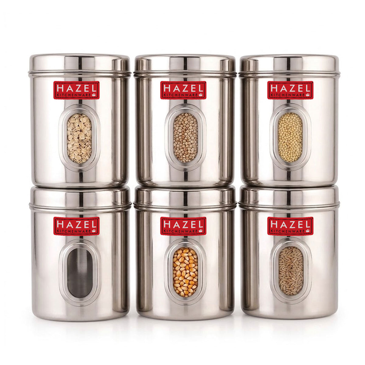 Airtight Transparent Steel Container Set of 6, 2400 ml Each