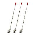 Stainless Steel Bar Spoon, Twisted Cocktail Stirrer with Red Knob, Set of 3