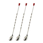 Stainless Steel Bar Spoon, Twisted Cocktail Stirrer with Red Knob, Set of 3