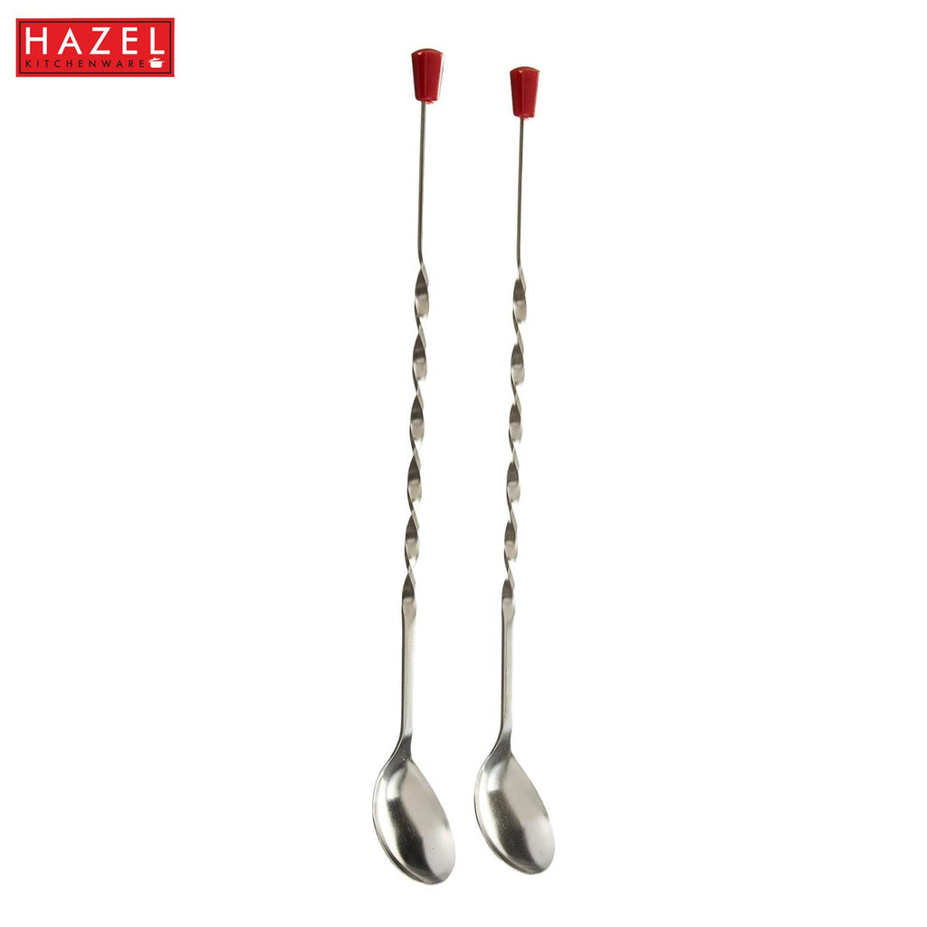 Stainless Steel Bar Spoon, Twisted Cocktail Stirrer with Red Knob, Set of 3