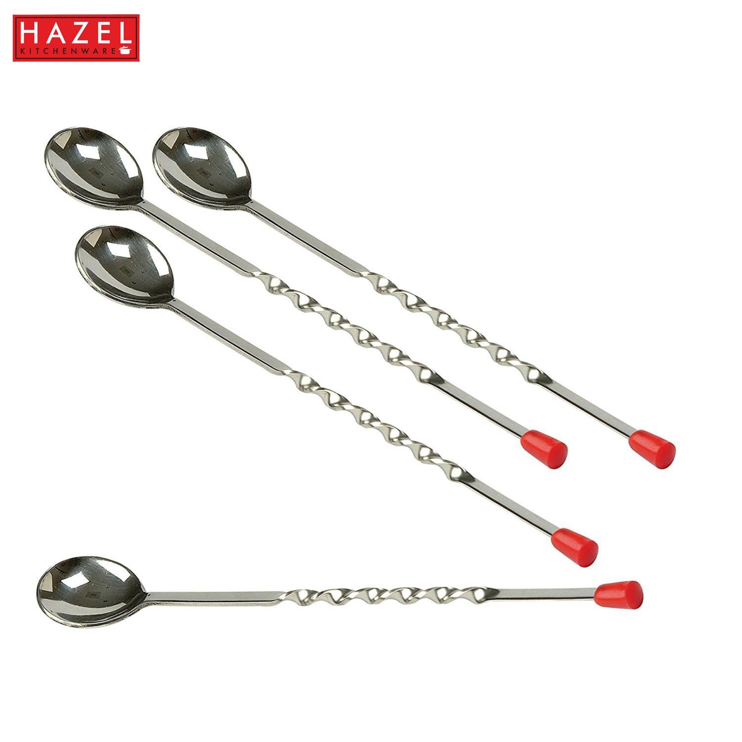 Stainless Steel Bar Spoon, Twisted Cocktail Stirrer with Red Knob, Set of 6