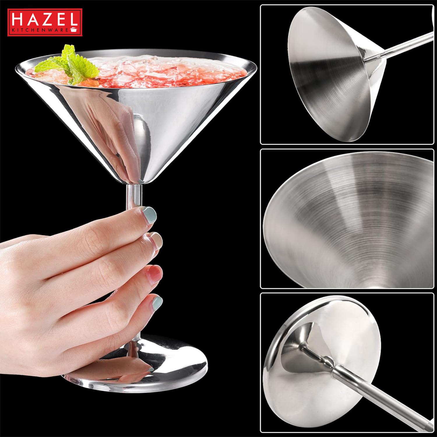 Stainless Steel Martini Drinking Glass, Martini Glass for Serving, 200 ml, Set of 2, Silver
