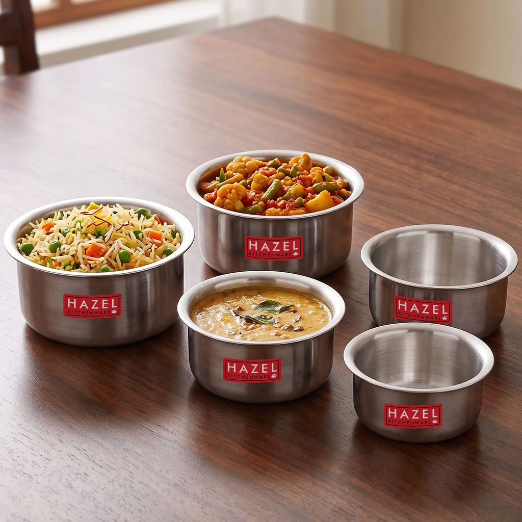Aluminium Flat Bottom Patila Tope Pot, Set of 5, 875 ml-2600 ml, Silver