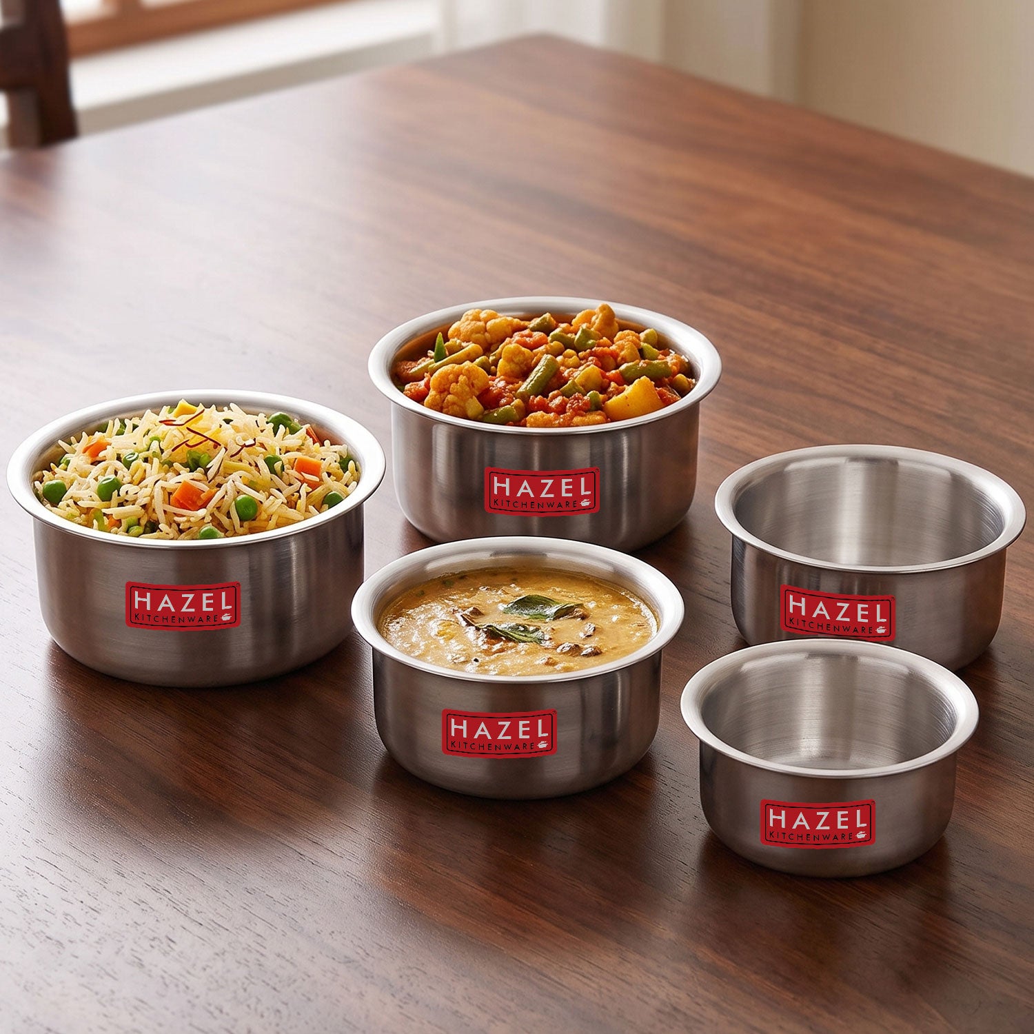 Aluminium Flat Bottom Patila Tope Pot, Set of 5, 875 ml-2600 ml, Silver