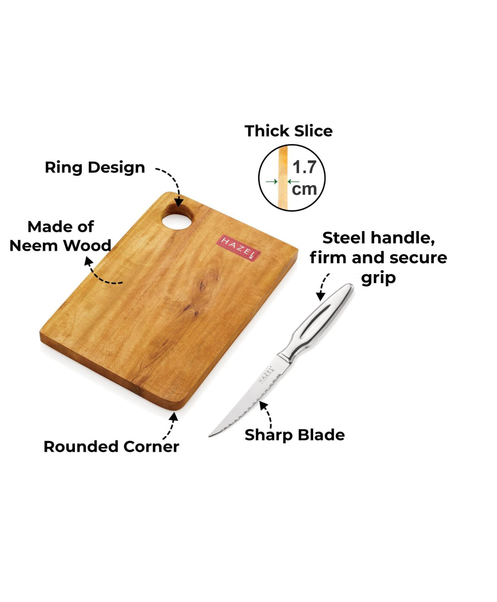 Wooden Chopping Board with Stainless Steel Knife, Set of 2