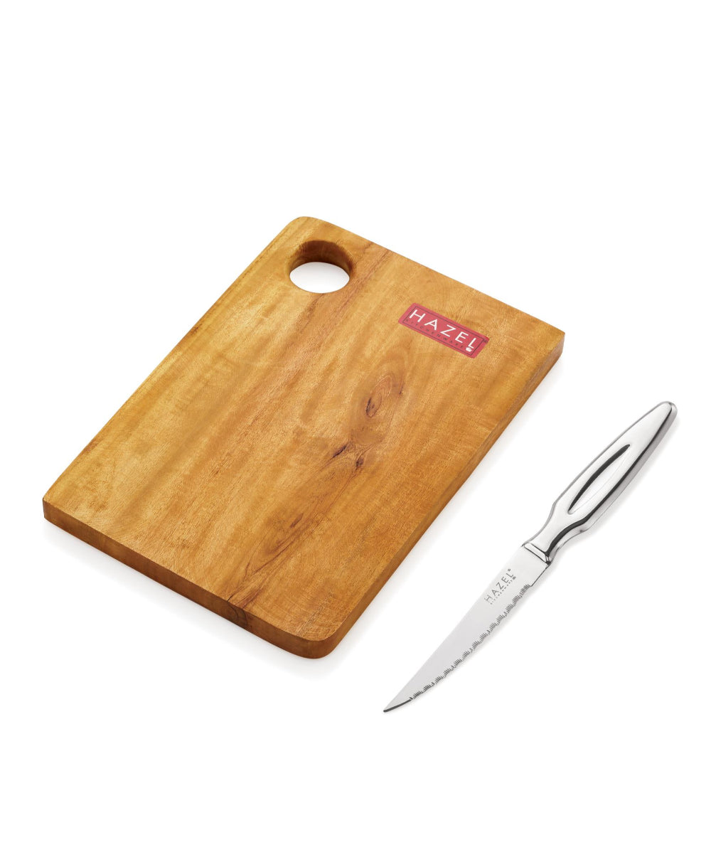 Wooden Chopping Board with Stainless Steel Knife, Set of 2