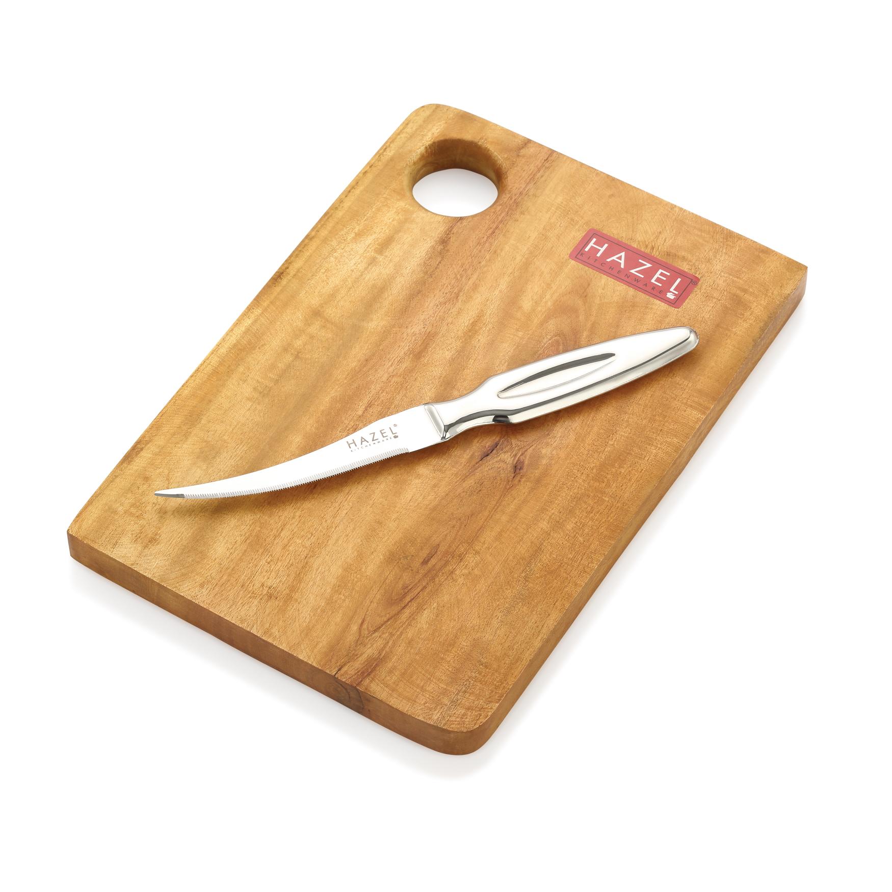 Stainless Steel Tomato Knife with Wooden Chopping Board Set of 2