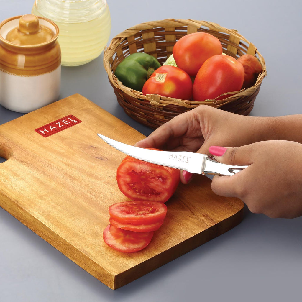 Stainless Steel Tomato Knife with Wooden Chopping Board Set of 2
