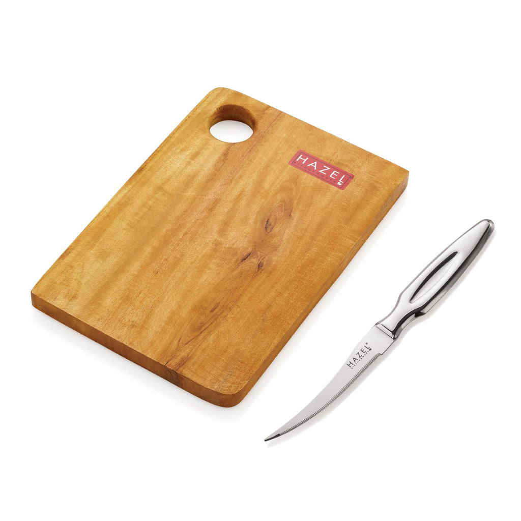 Stainless Steel Tomato Knife with Wooden Chopping Board Set of 2