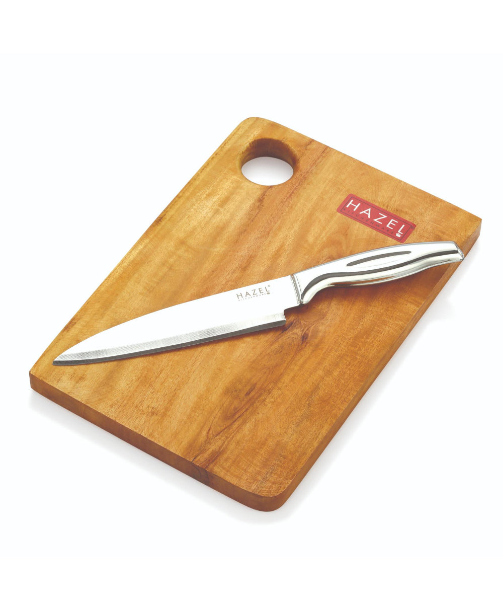 Wooden Chopping Board for Kitchen with Stainless Steel Chef Sharp knife, Set of 2
