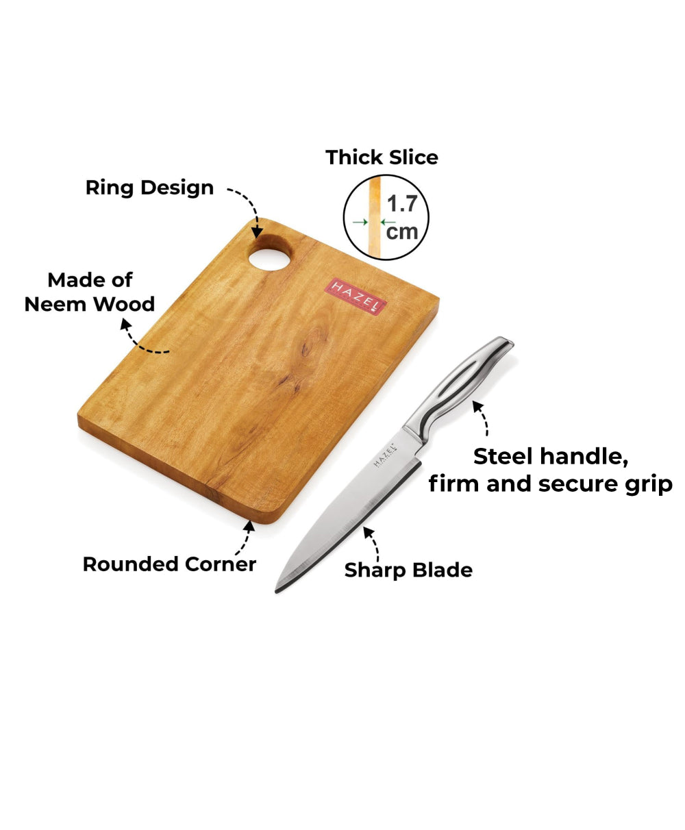 Wooden Chopping Board for Kitchen with Stainless Steel Chef Sharp knife, Set of 2