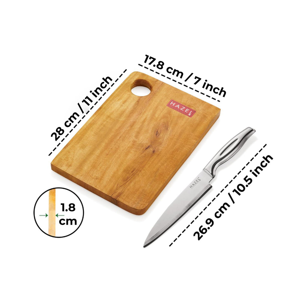 Wooden Chopping Board for Kitchen with Stainless Steel Chef Sharp knife, Set of 2