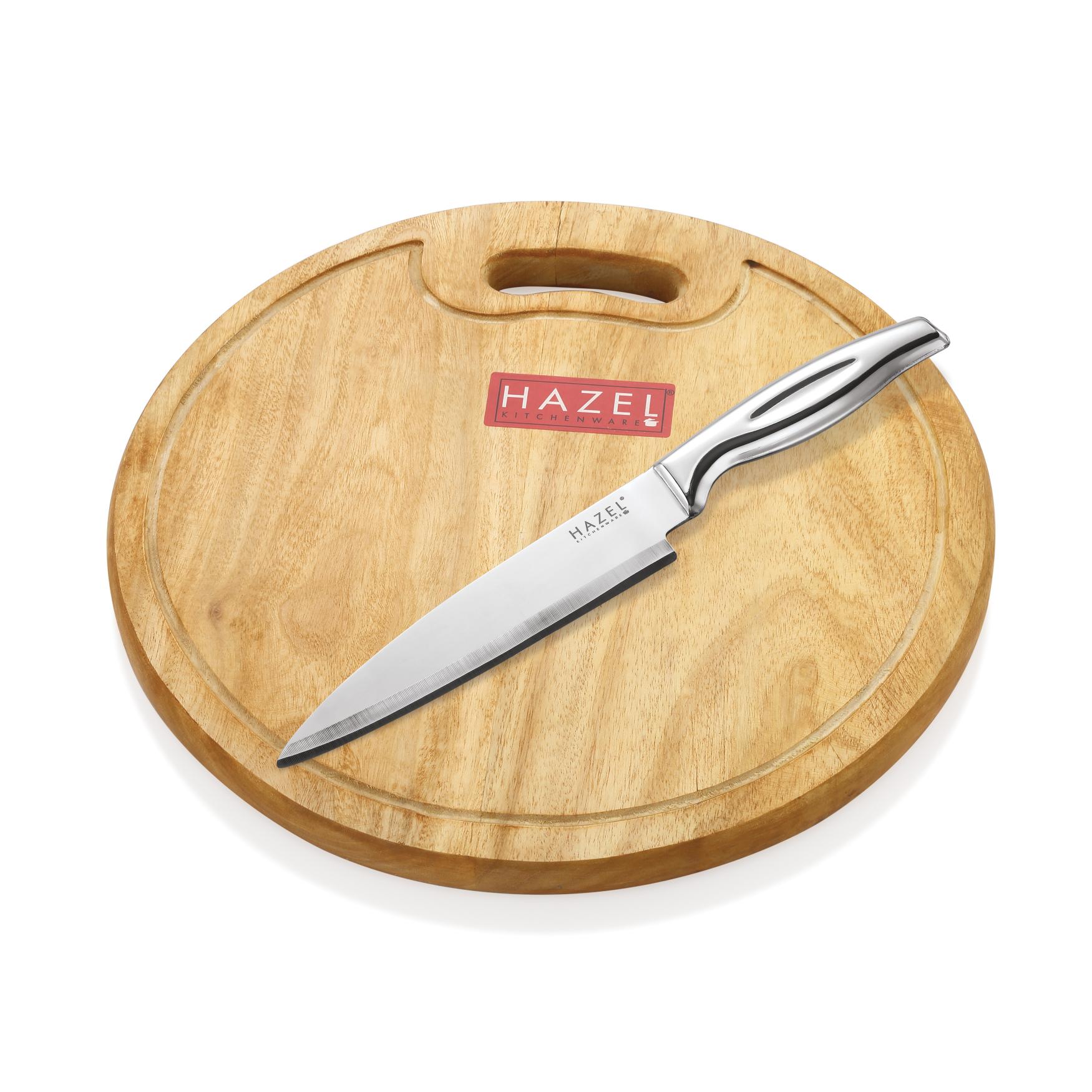 Wooden Chopping Board for Kitchen with Stainless Steel Chef Knife, Set of 2