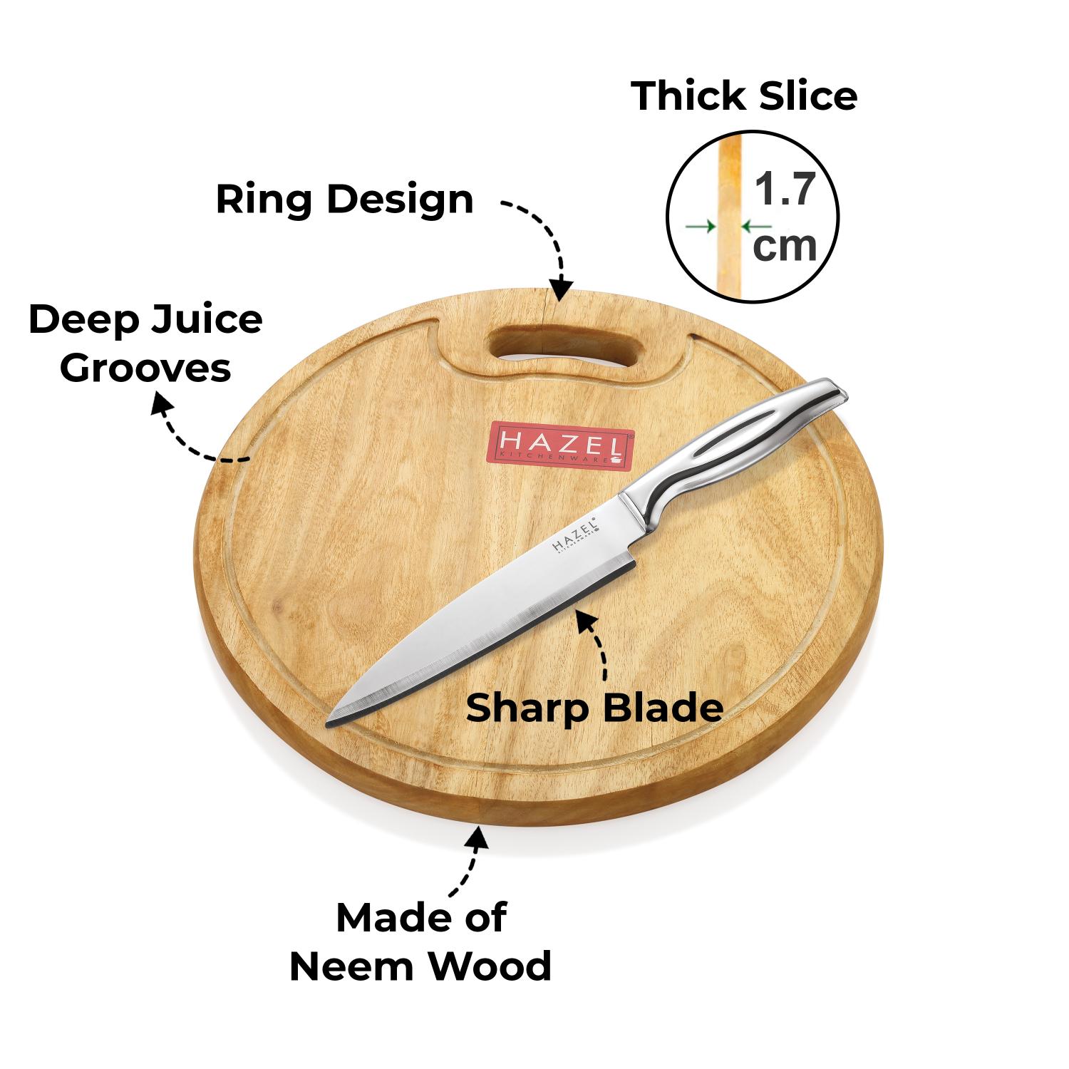 Wooden Chopping Board for Kitchen with Stainless Steel Chef Knife, Set of 2
