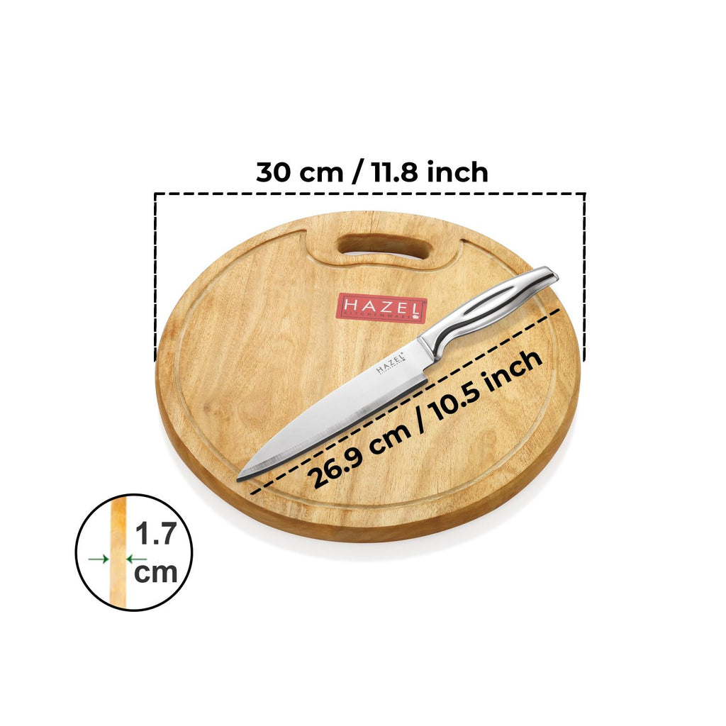 Wooden Chopping Board for Kitchen with Stainless Steel Chef Knife, Set of 2