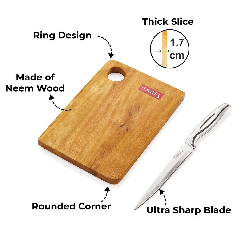 Stainless Kitchen Paring knife with Wooden Chopping Board for Kitchen, Set of 2
