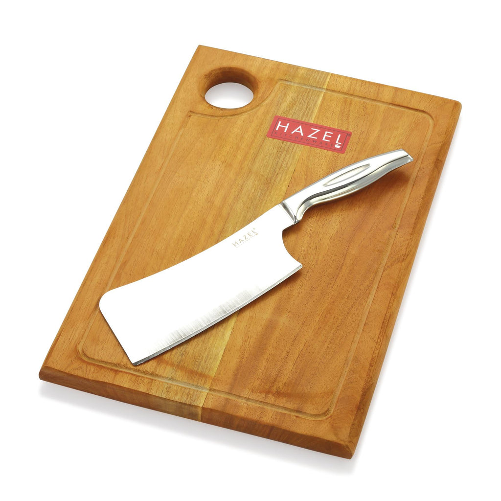 Wooden Chopping Board for Kitchen with Stainless Steel Chopper Sharp knife, Set of 2