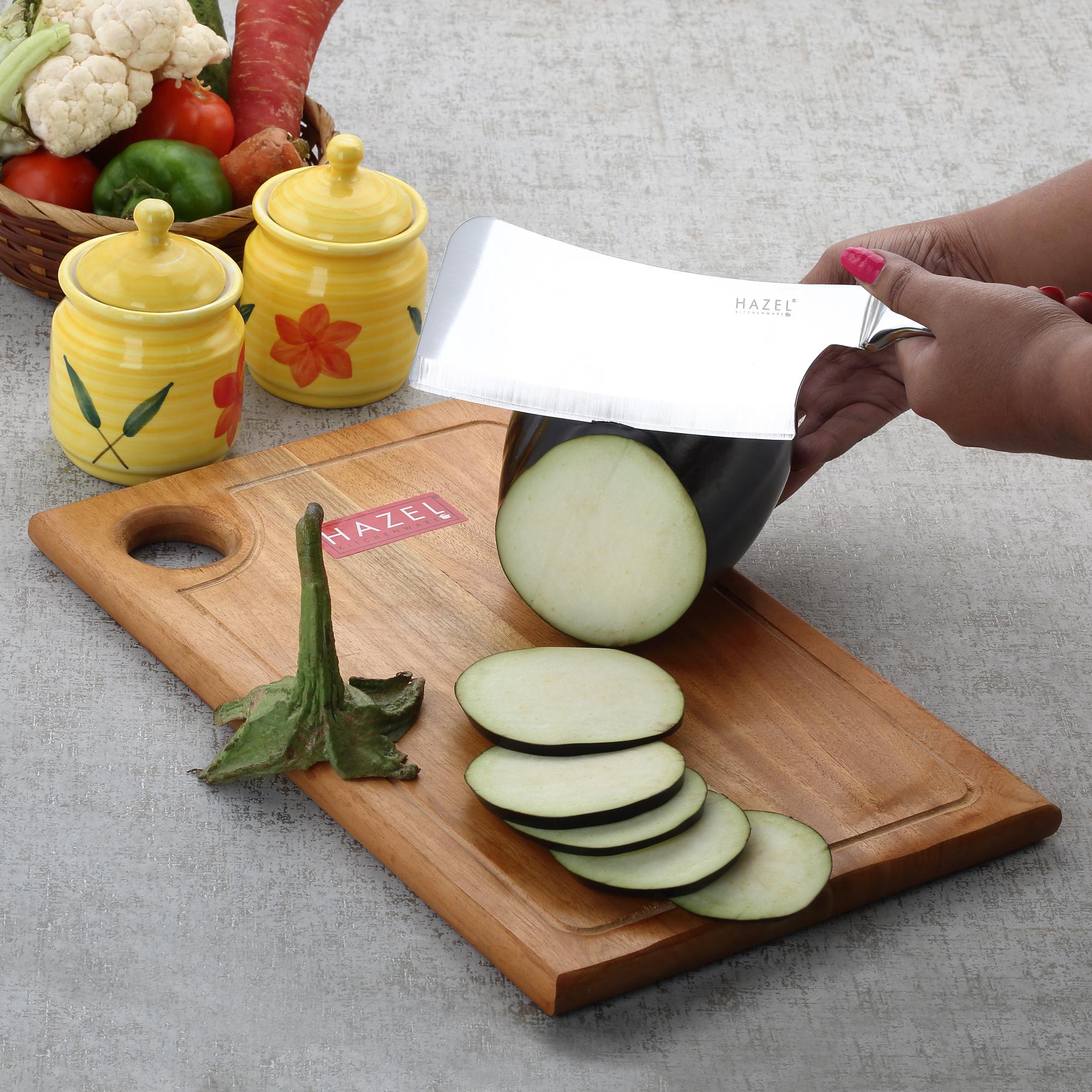 Wooden Chopping Board for Kitchen with Stainless Steel Chopper Sharp knife, Set of 2