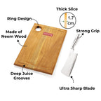 Wooden Chopping Board for Kitchen with Stainless Steel Chopper Sharp knife, Set of 2