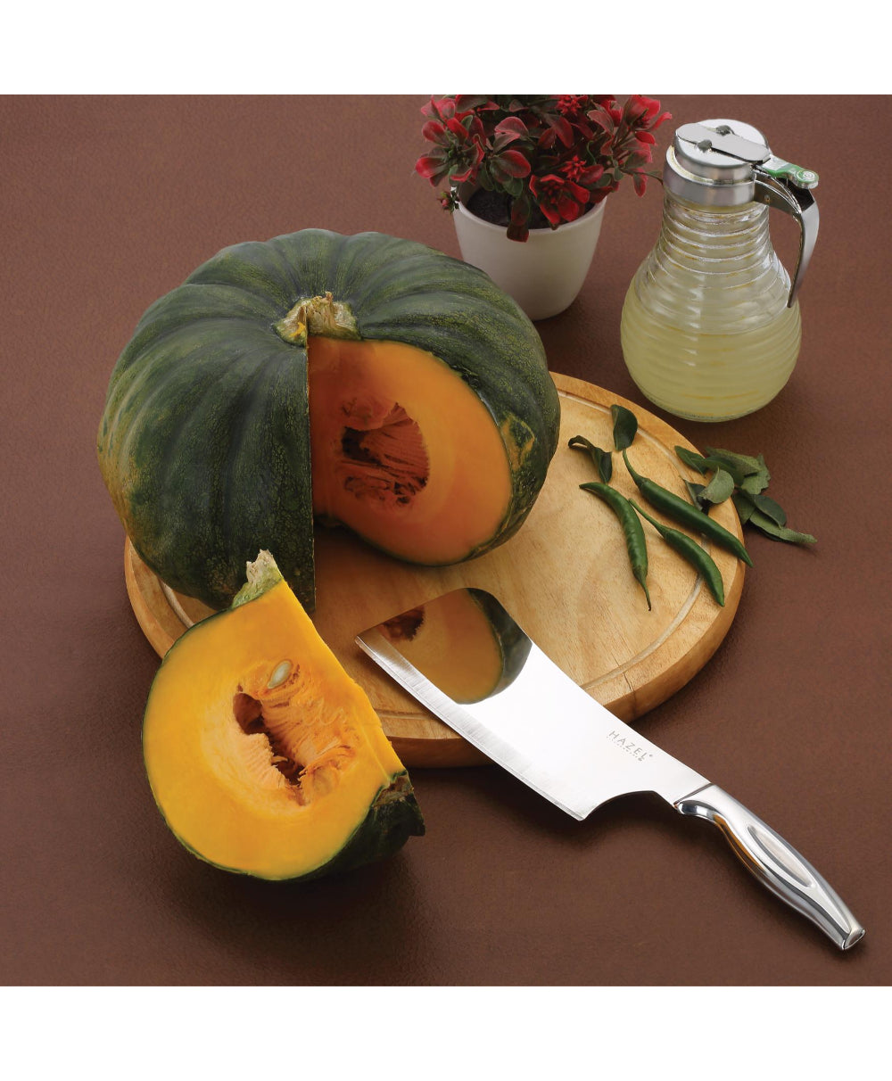 Wooden Chopping Board with Stainless Steel Chopper Knife Set of 2