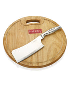 Wooden Chopping Board with Stainless Steel Chopper Knife Set of 2