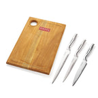 Stainless Steel Sharp Kitchen knife Set of 4|Chef, Paring, Carving Knife & Rect Chopping Board