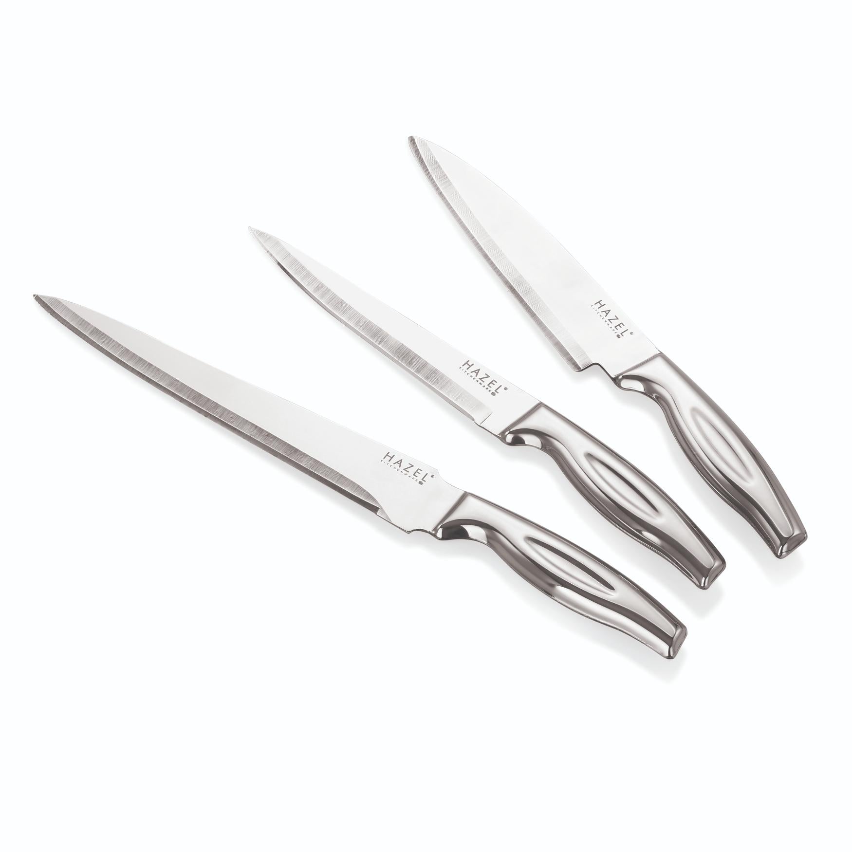 Stainless Steel Sharp Kitchen knife Set of 4|Chef, Paring, Carving Knife & Rect Chopping Board