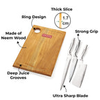 Stainless Steel Sharp Kitchen knife Set of 4|Chef, Carving, Chopper Knife & Rect Chopping Board