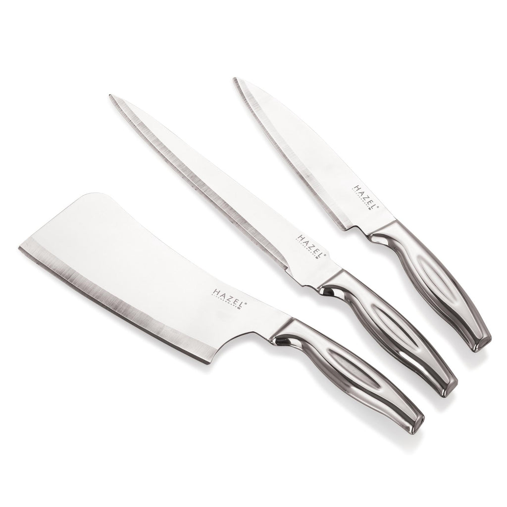 Stainless Steel Sharp Kitchen knife Set of 4|Chef, Carving, Chopper Knife & Rect Chopping Board
