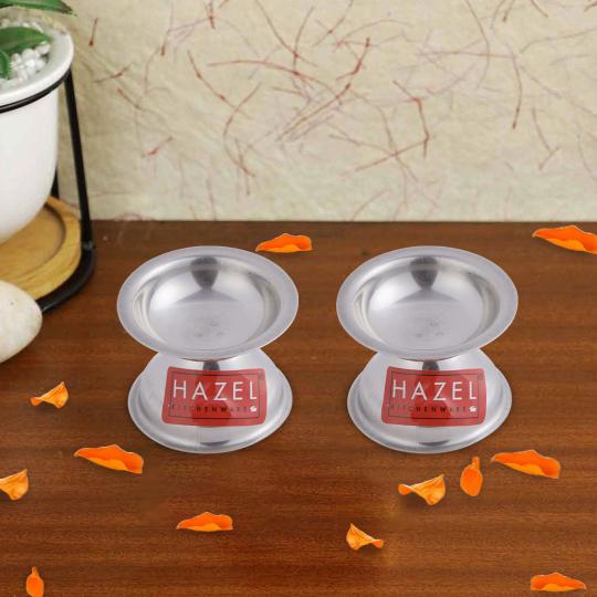 Stainless Steel Fulwati Diya, Pooja Deepak Oil Lamp, (5 x 3.8cm), Set of 2
