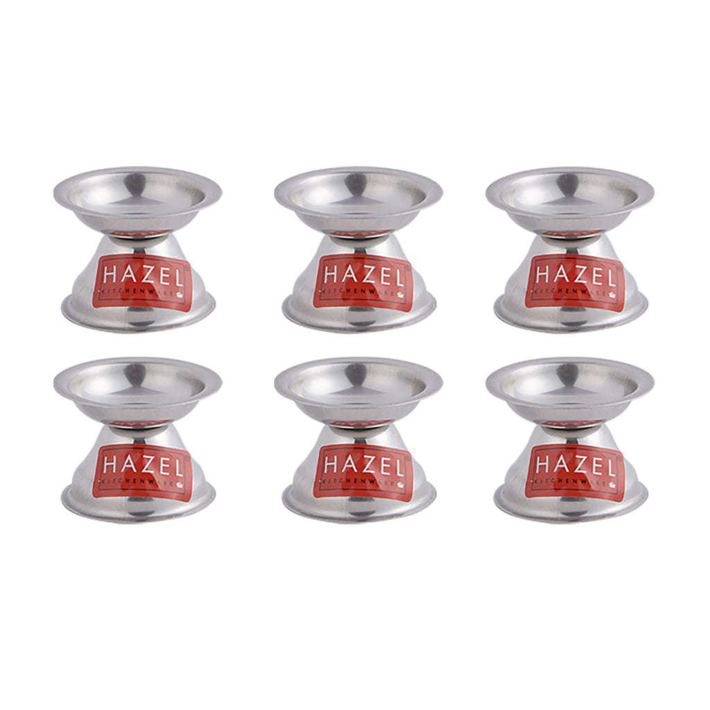 Stainless Steel Fulwati Diya, Pooja Deepak Oil Lamp, (5 x 3.8cm), Set of 6