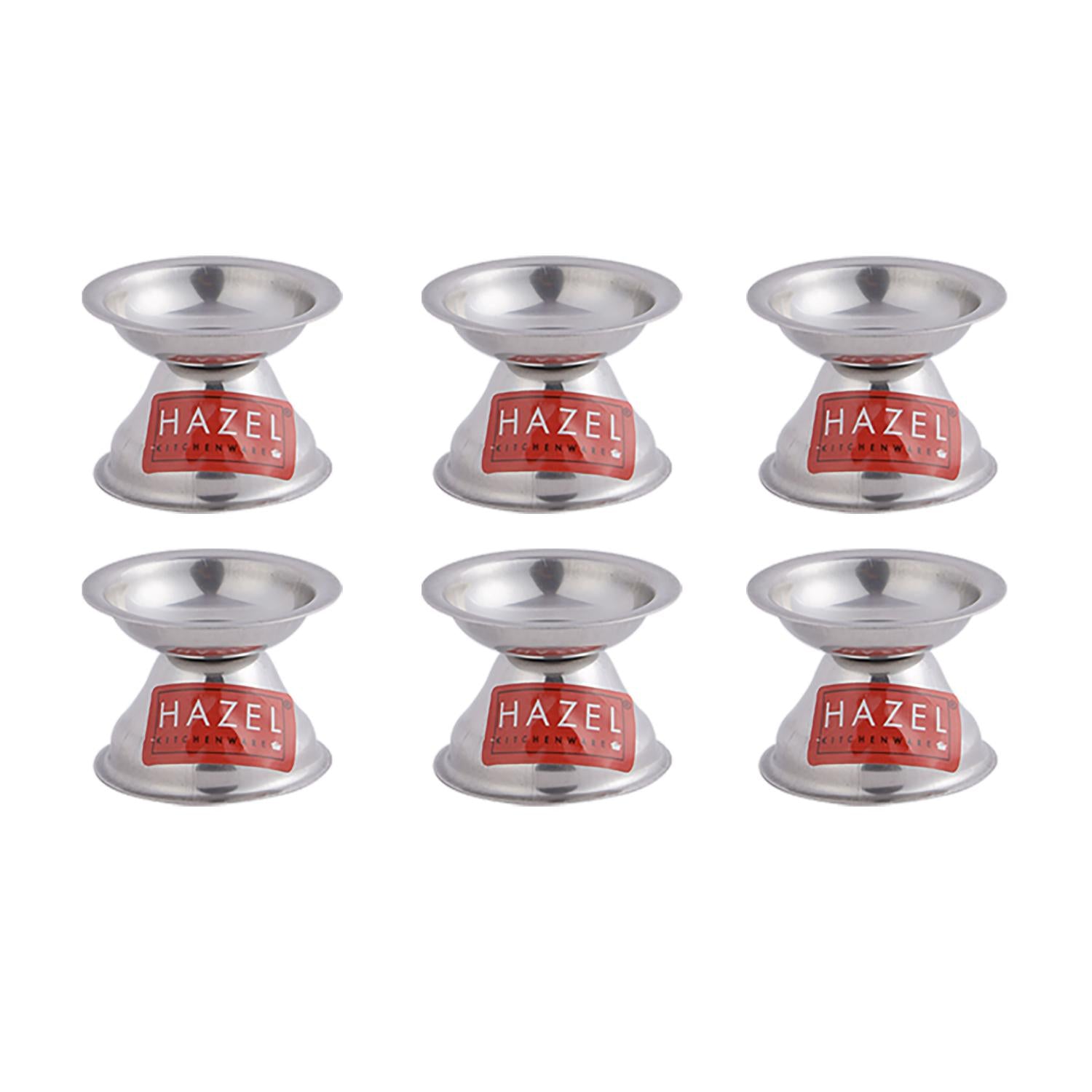 Stainless Steel Fulwati Diya, Pooja Deepak Oil Lamp, (5 x 3.8cm), Set of 6