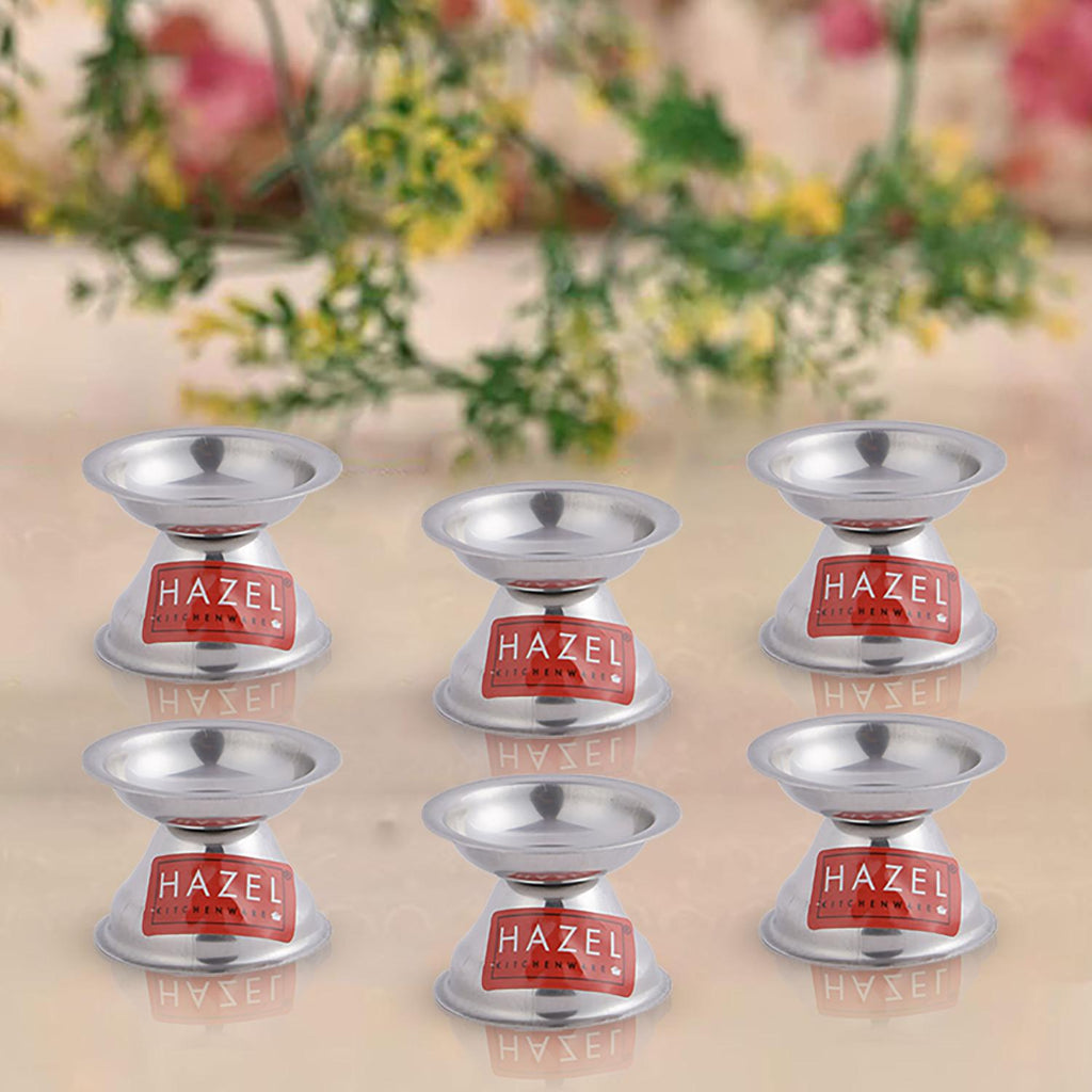 Stainless Steel Fulwati Diya, Pooja Deepak Oil Lamp, (5 x 3.8cm), Set of 6