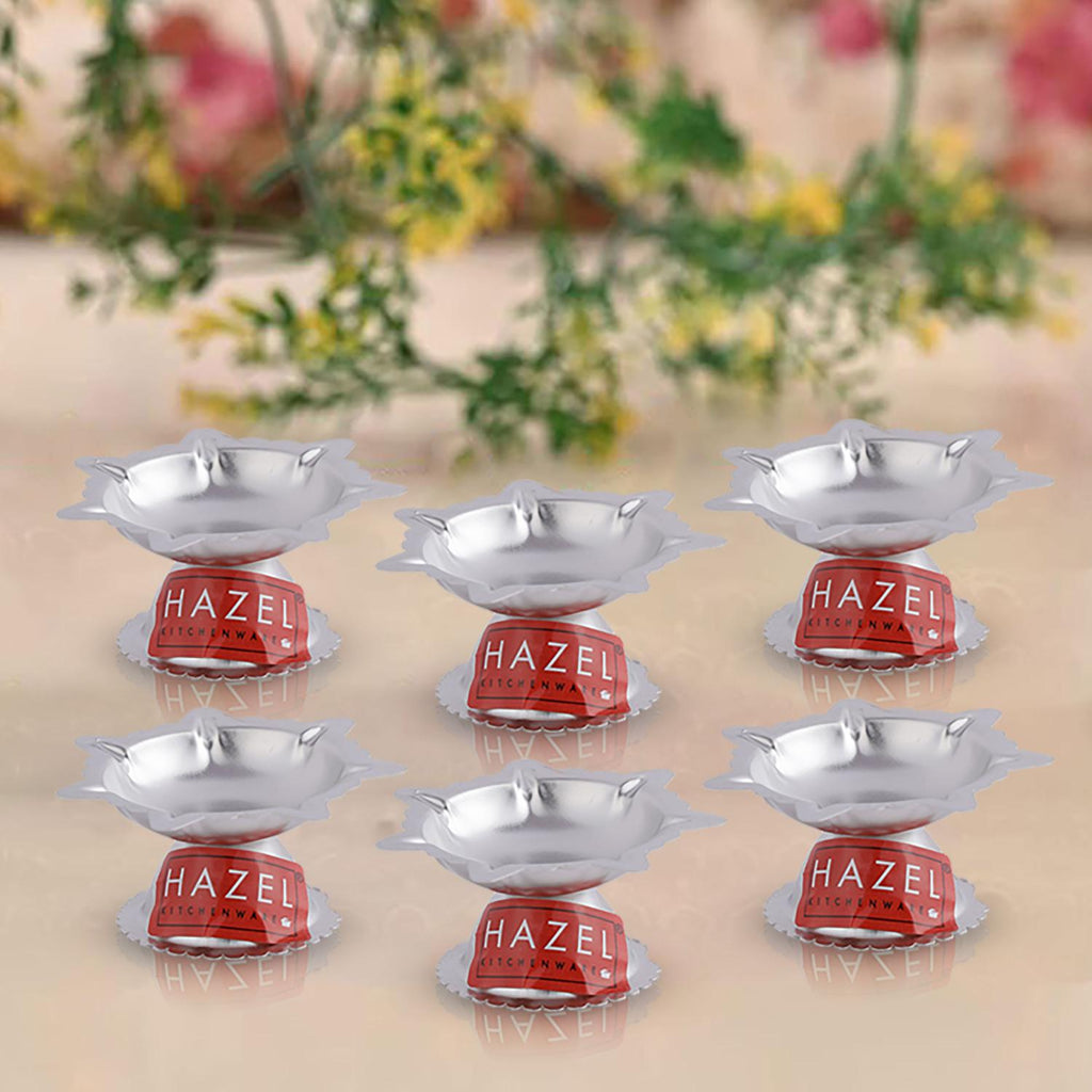 Saptawati Diya Set, Stainless Steel Pooja Deepak, 7 Wati Oil Lamp, (5 x 3 cm), Set of 6