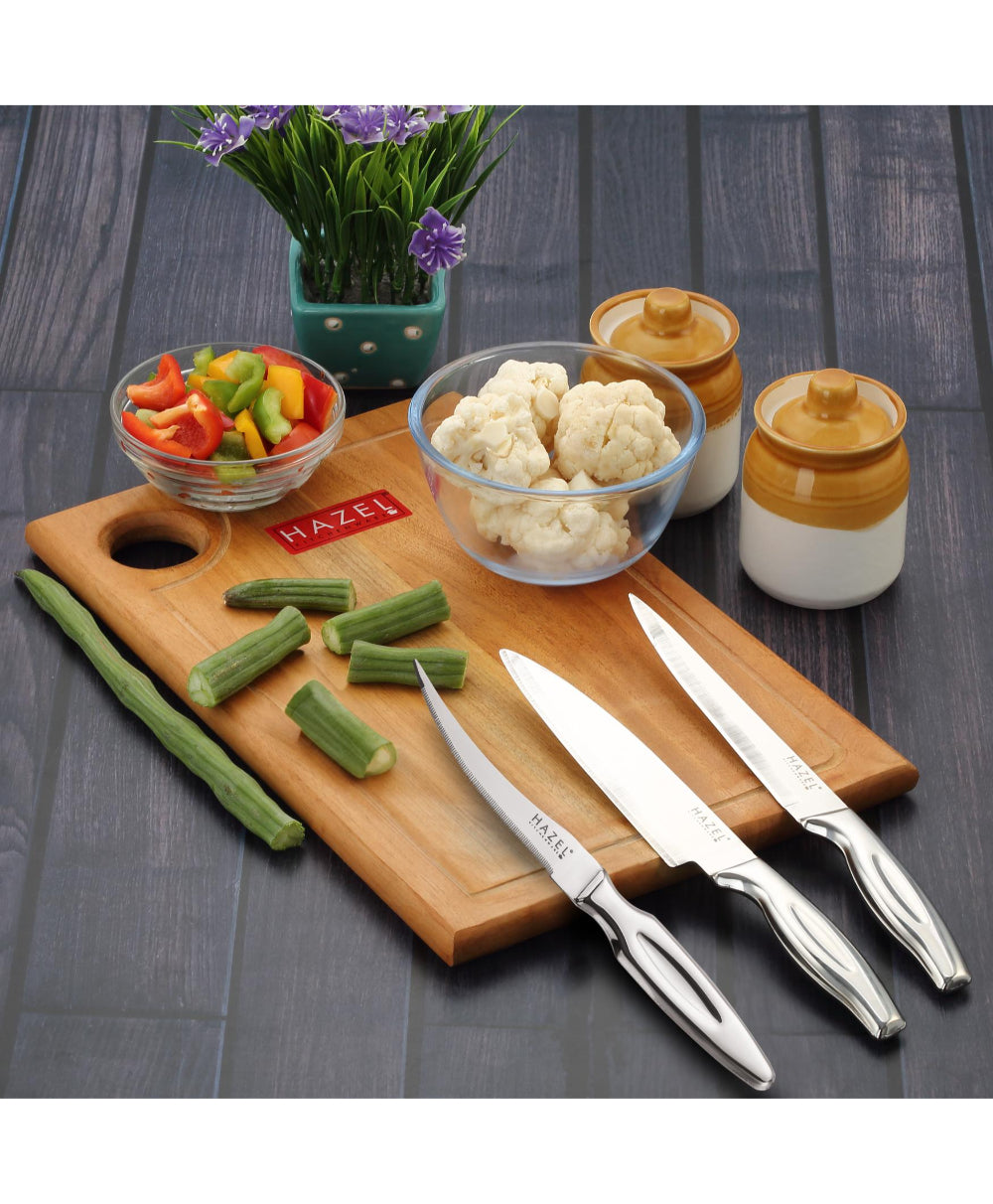 Stainless Steel Kitchen Knife Set of 4 with Chopping Board