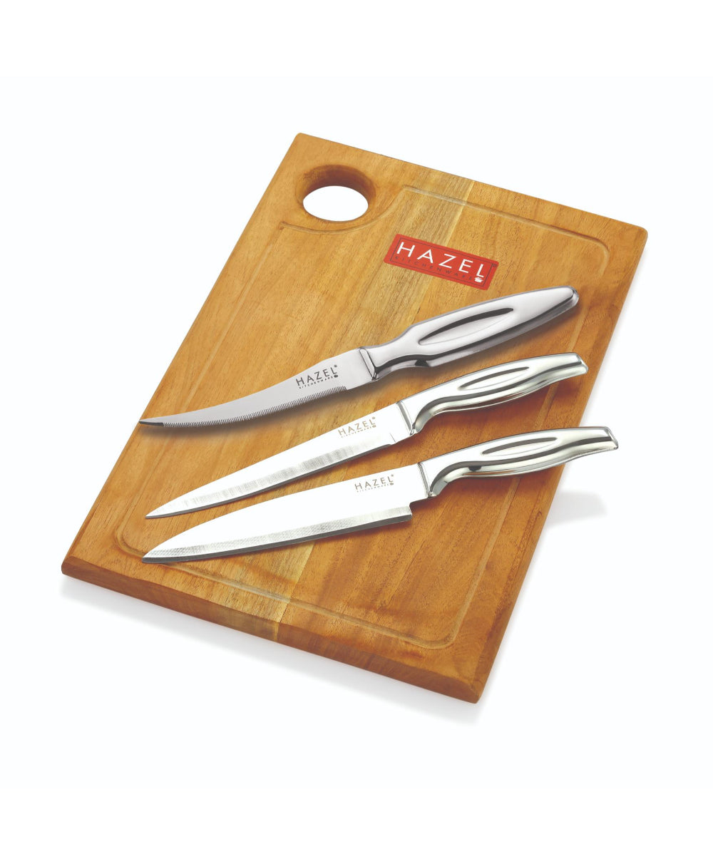 Stainless Steel Kitchen Knife Set of 4 with Chopping Board