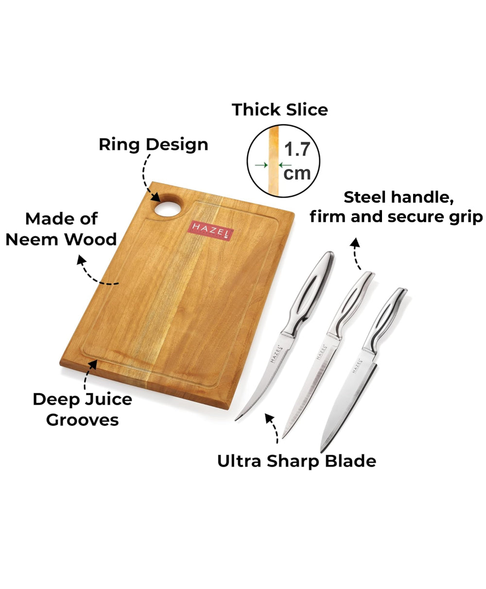 Stainless Steel Kitchen Knife Set of 4 with Chopping Board