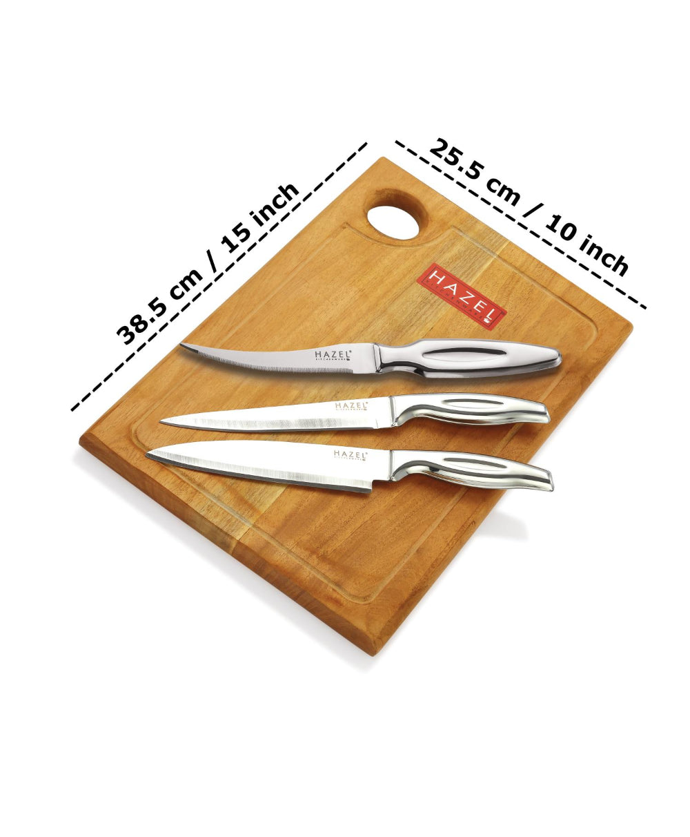 Stainless Steel Kitchen Knife Set of 4 with Chopping Board