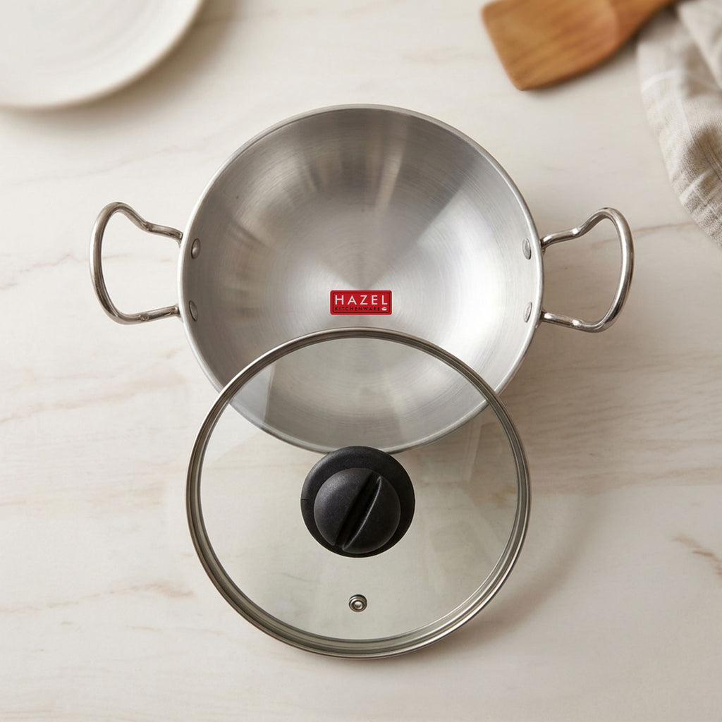 4mm Aluminium Kadai With Glass Lid, 1125 ML, 19cm