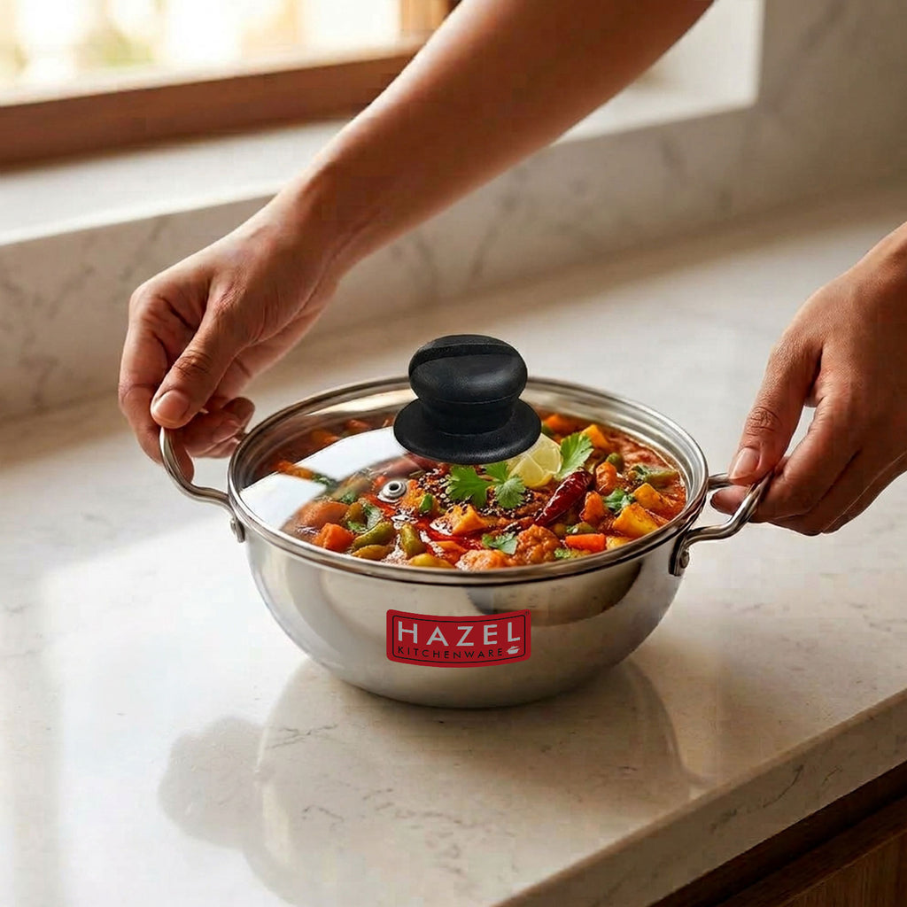 4mm Aluminium Kadai With Glass Lid, 1125 ML, 19cm