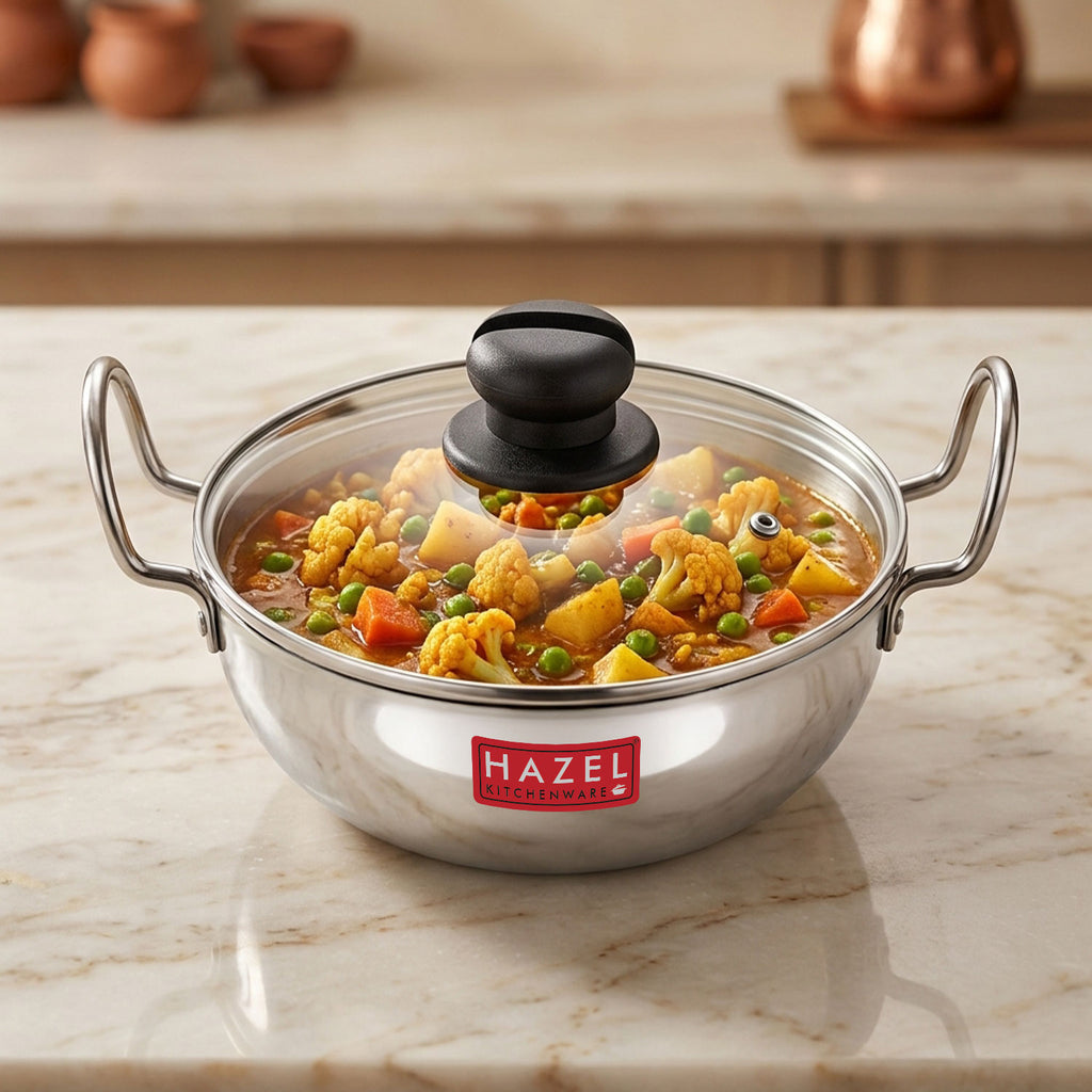 4mm Aluminium Kadai With Glass Lid, 1750 ML, 20.8cm