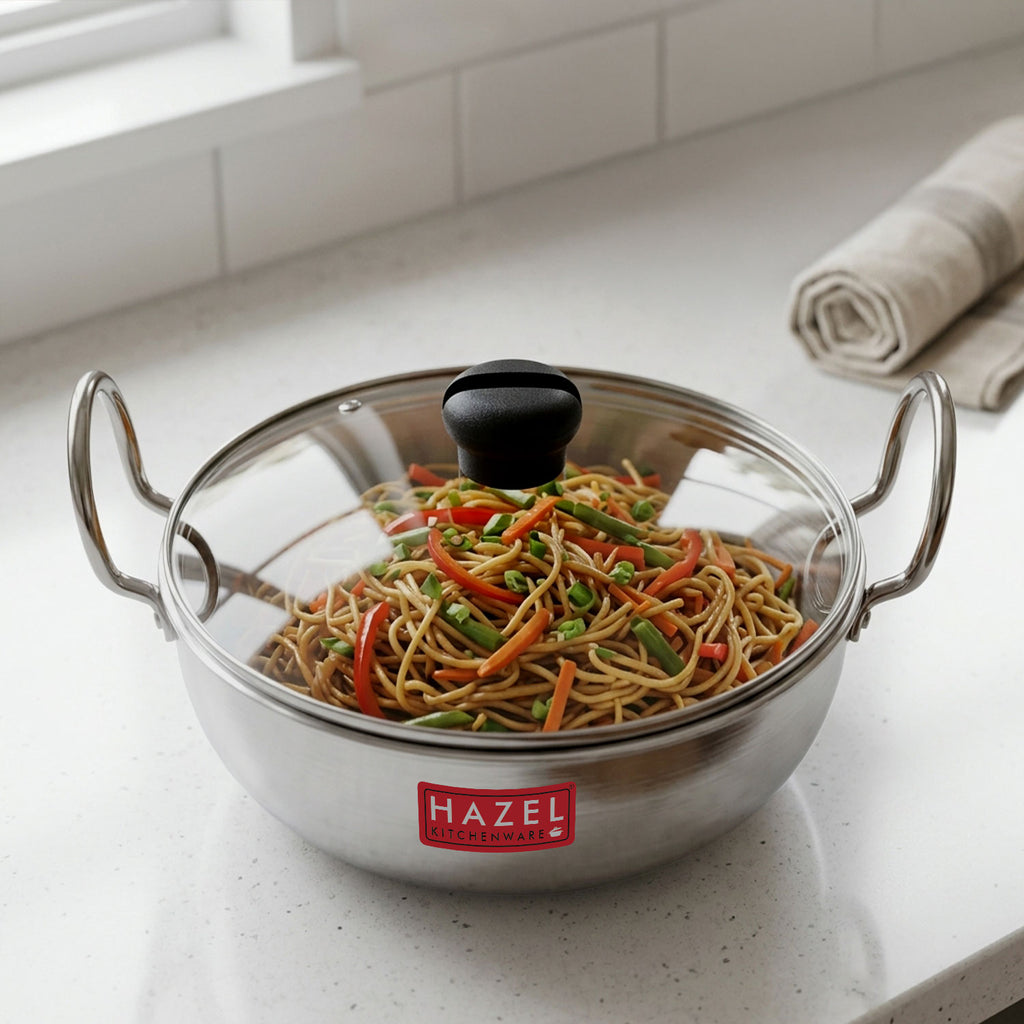 4mm Aluminium Kadai With Glass Lid, 3500 ML, 24.5cm