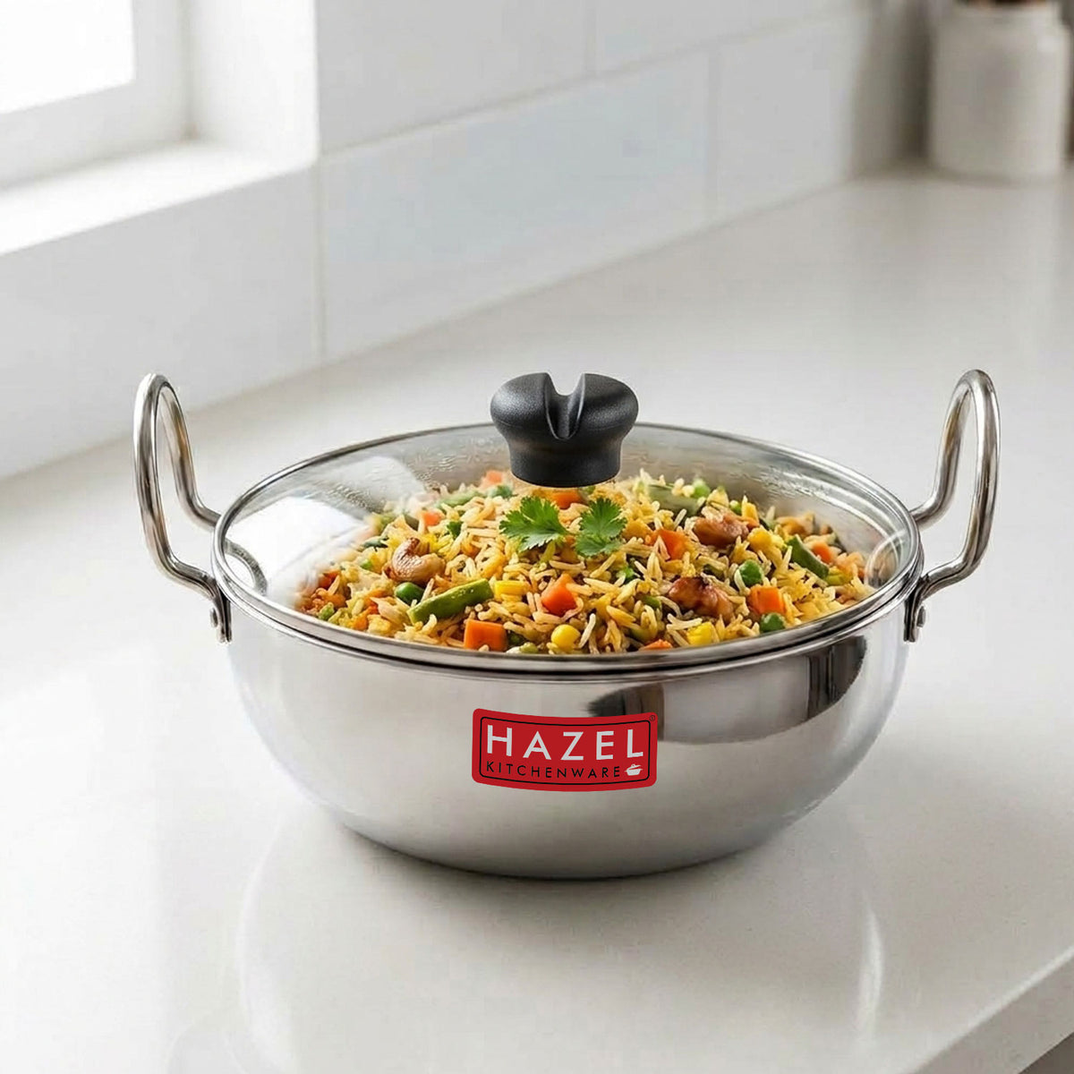 4mm Aluminium Kadai With Glass Lid, 3500 ML, 24.5cm