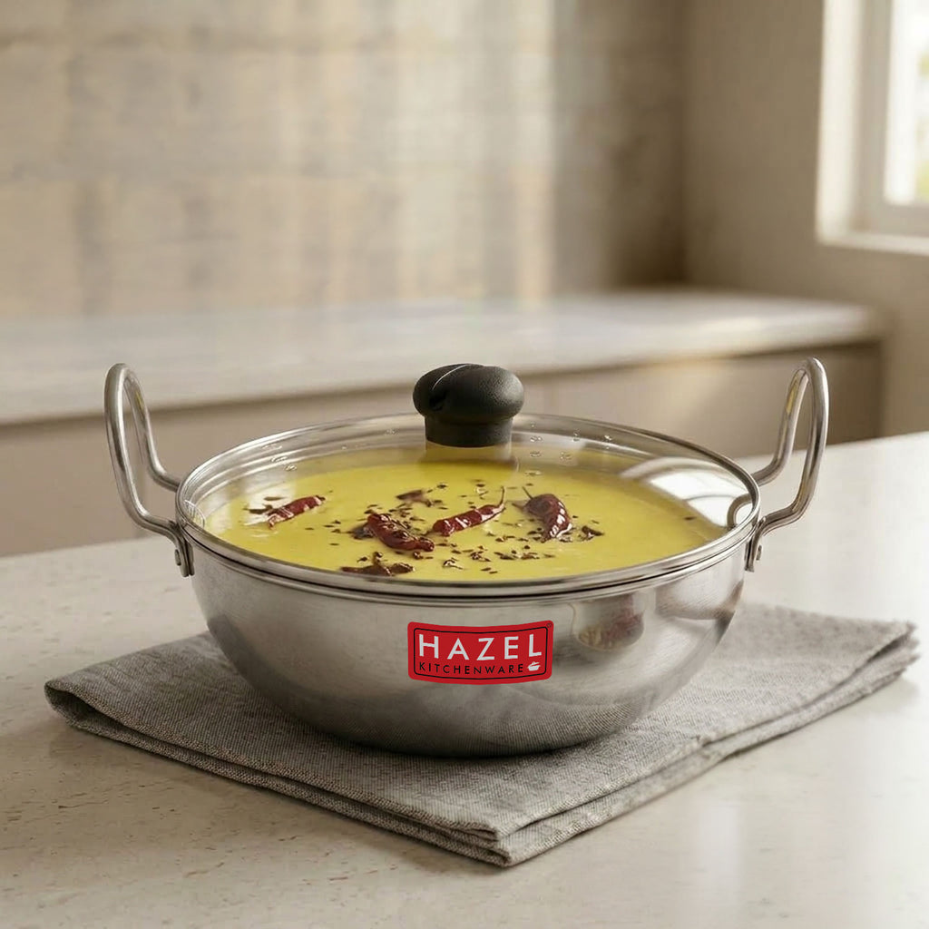 4mm Aluminium Kadai With Glass Lid, 3700 ML, 25.8cm
